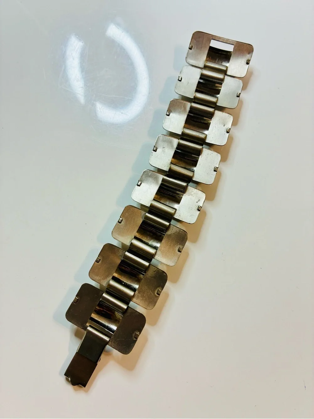 Silver-Tone Wide H-Link Bracelet Domed Rectangular Panels MCM Retro